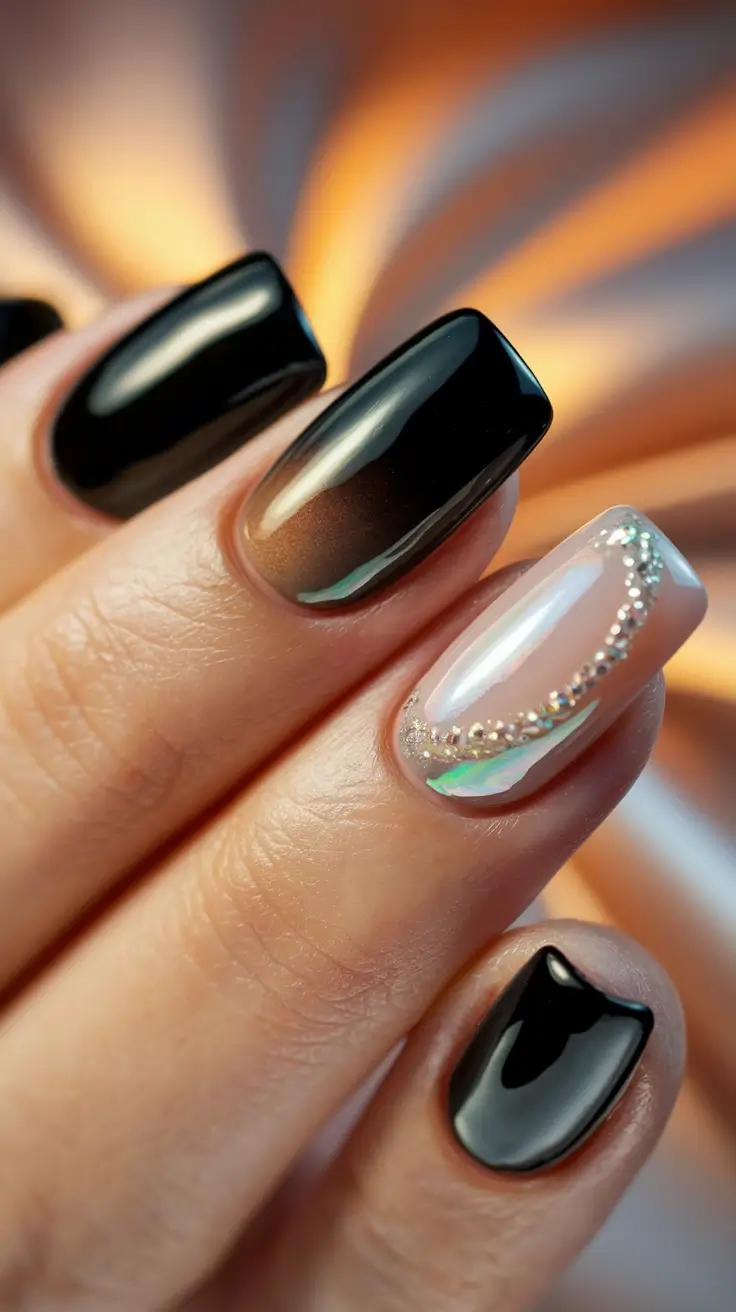 autumn nails colors Black and Bronze Luxe