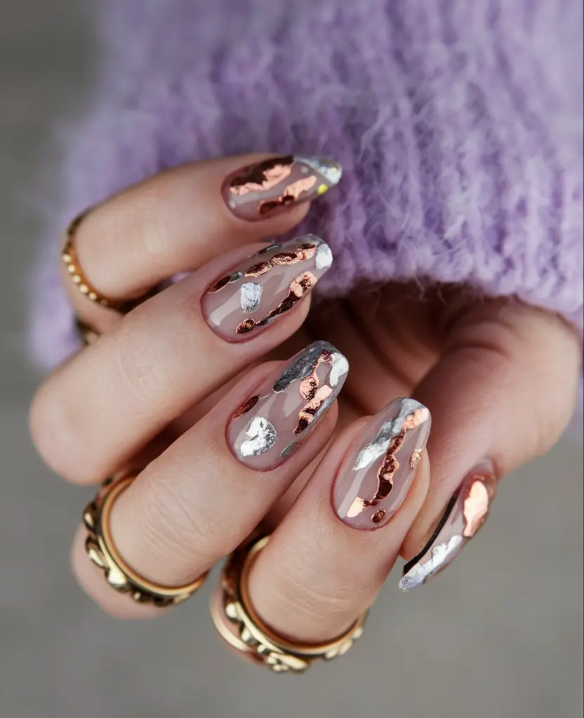 autumn nails colors Foiled Autumn Art