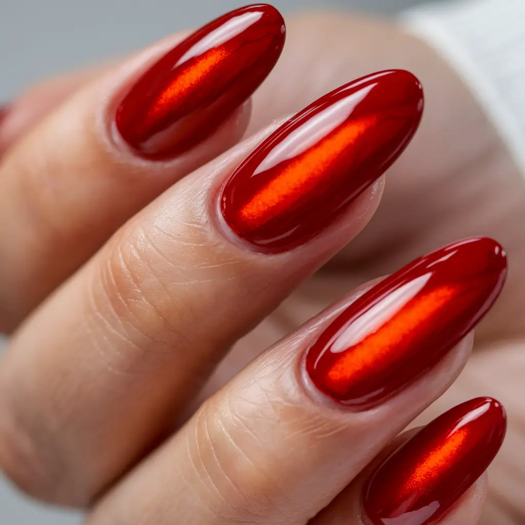 autumn nails colors Fiery Metallic Red