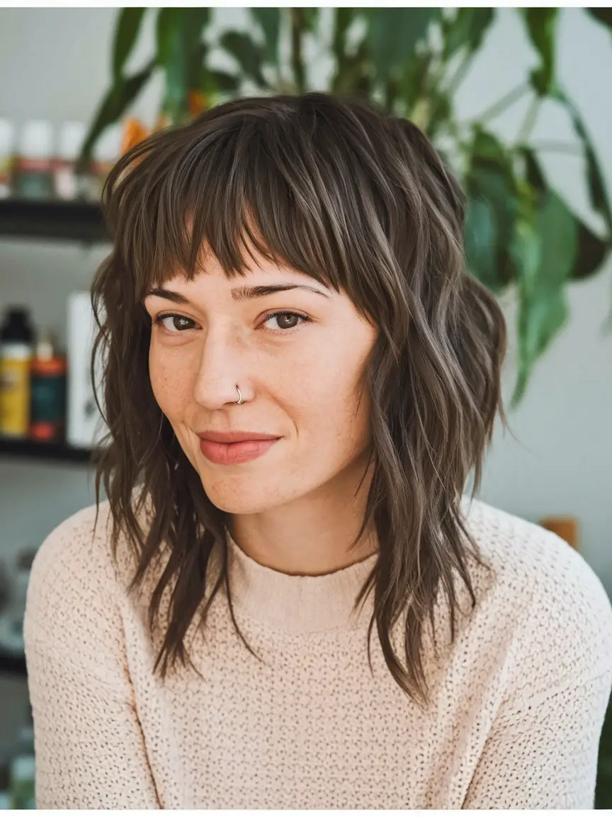 fall shag haircuts short Casual Mid-Length Shag with Micro Bangs