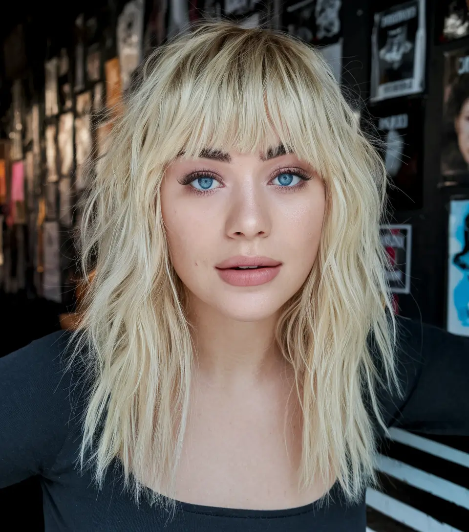 long shag haircut fall Rock-Inspired Textured Blonde Shag