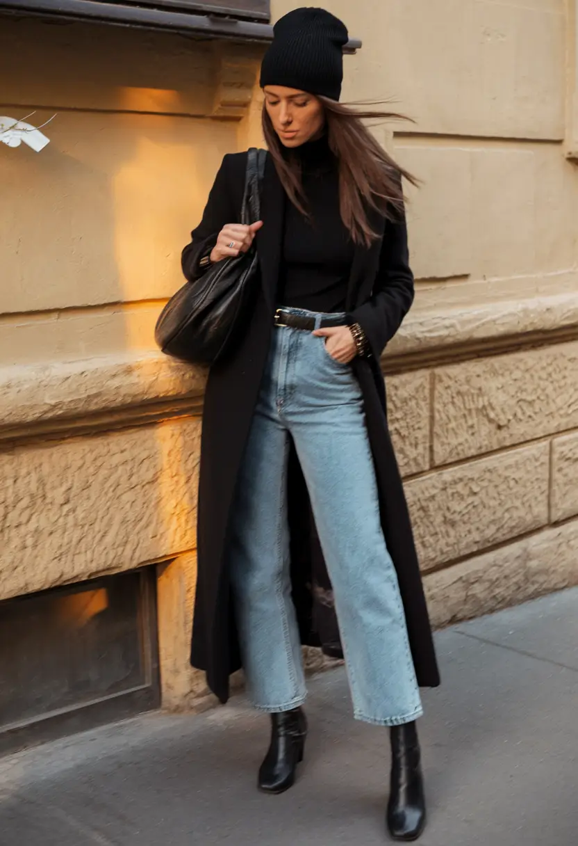 fall outfits with jeans and boots Monochrome Minimalism with a City Edge