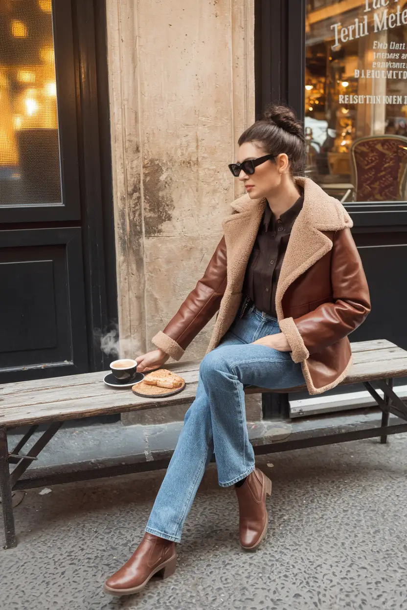 fall outfits with jeans jacket Warm Espresso Tones for Cozy Fall Days