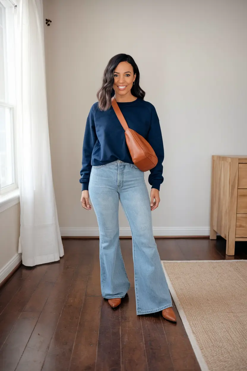 fall outfits with jeans and boots Relaxed Navy and Denim with Warm Leather Accents