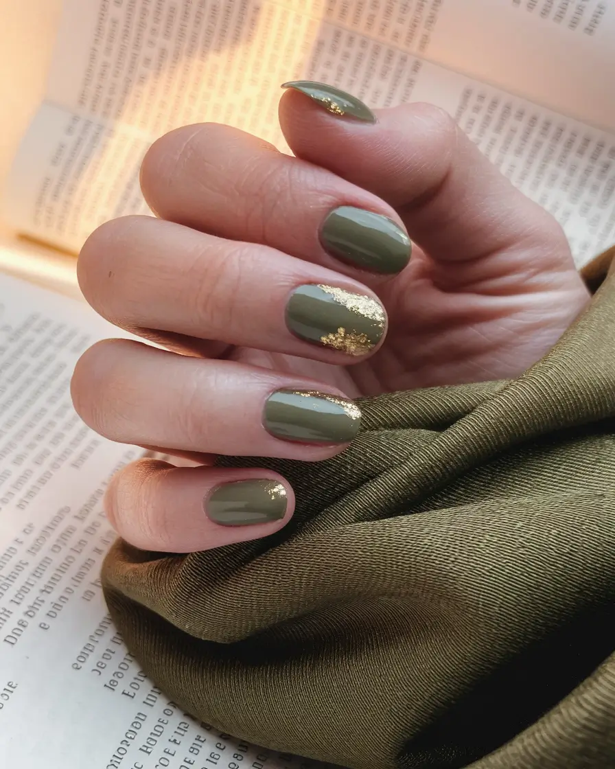 autumn nails designs Olive Gold Leaf