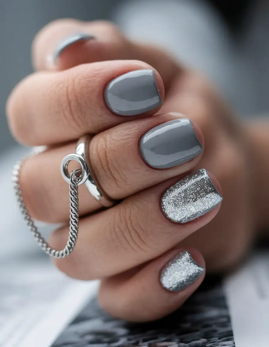 autumn nails designs Silver Frost Accent