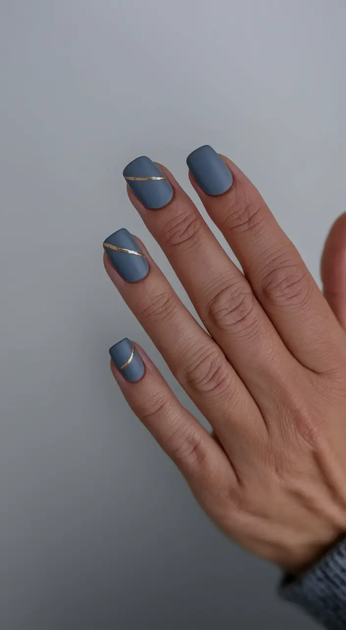 autumn nails designs Matte Slate with Golden Edge