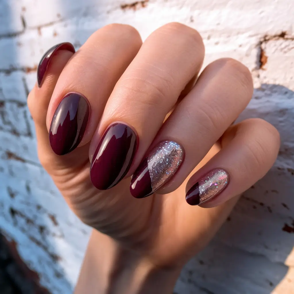 autumn nails designs Berry Wine & Sparkle