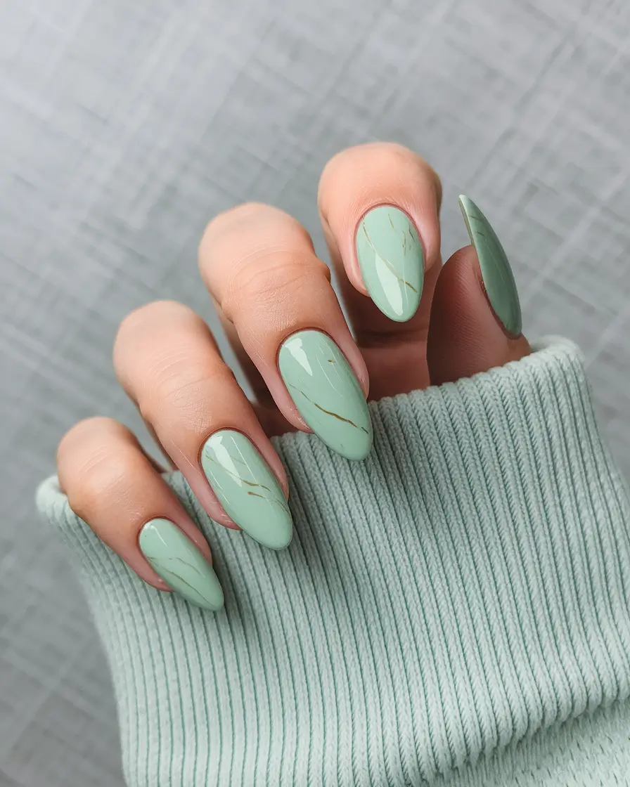 fall gel nails Mint Green Minimal Marble