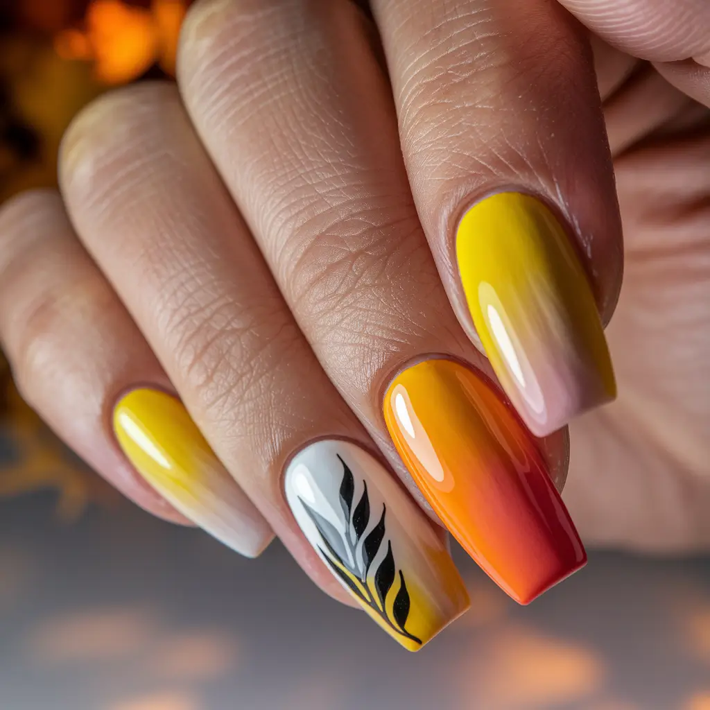 fall gel nails Sunset Ombre with Autumn Energy