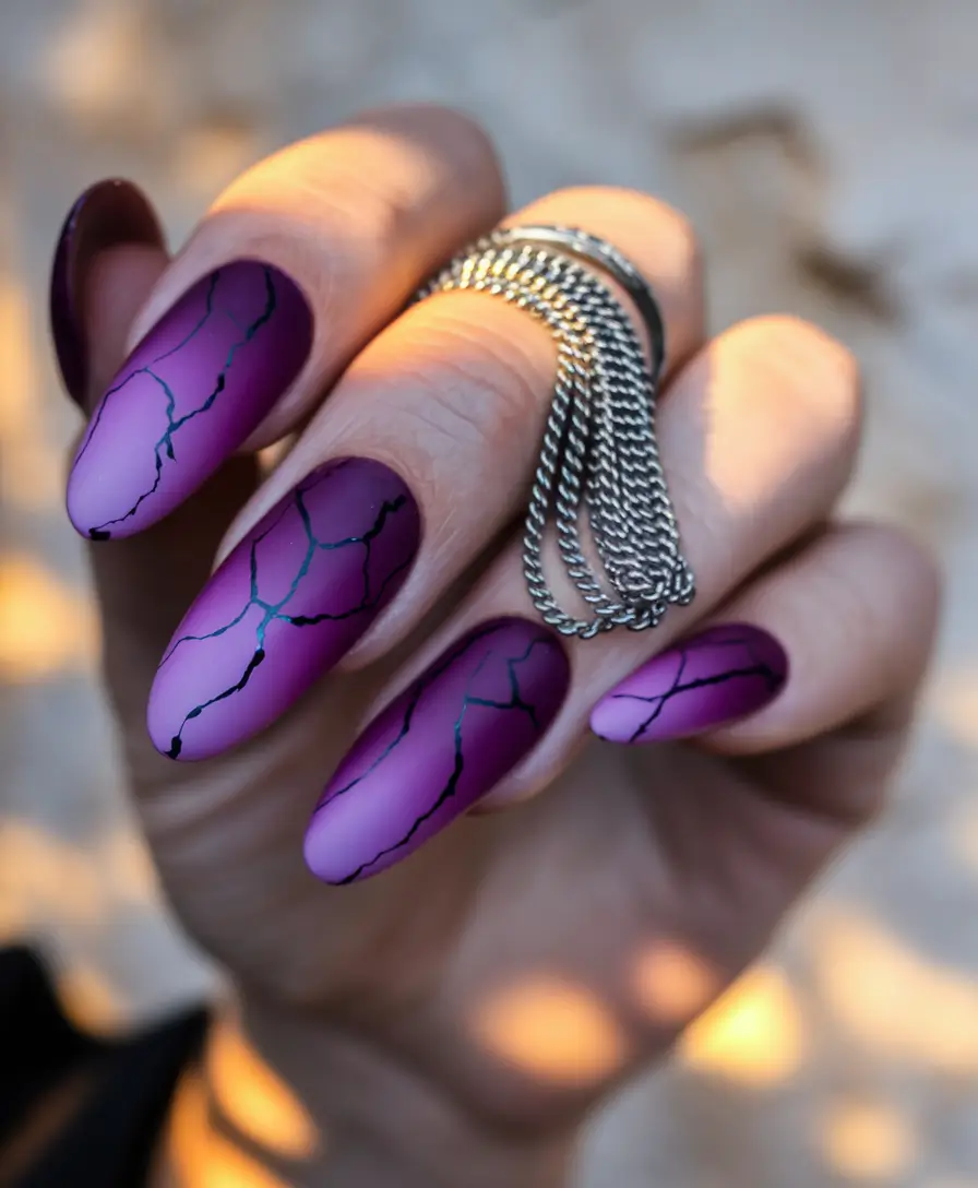 fall gel nails Moody Purple Marble with Edge
