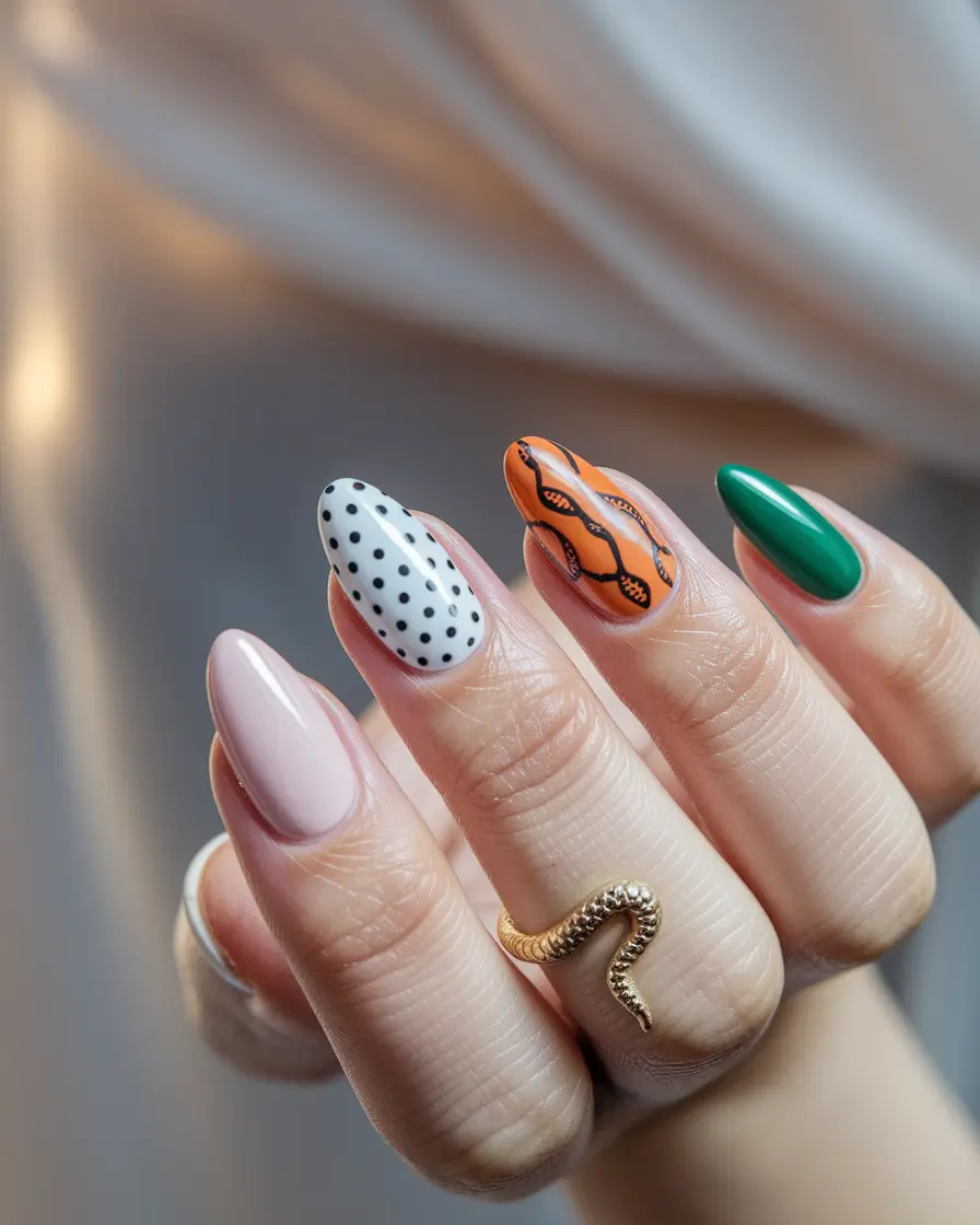 fall gel nails Playful Mix of Patterns