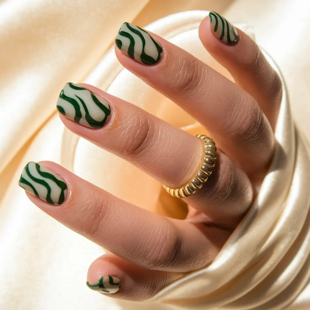 fall gel nails Olive Waves with a Retro Touch