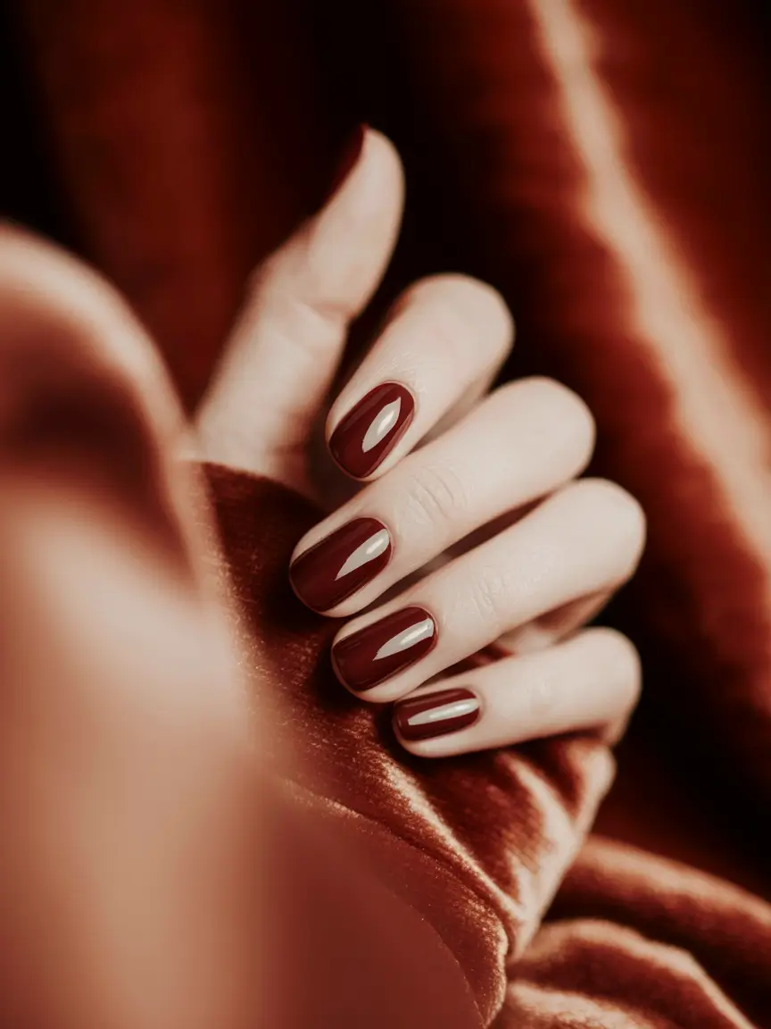 fall gel nails Classic Deep Red Elegance