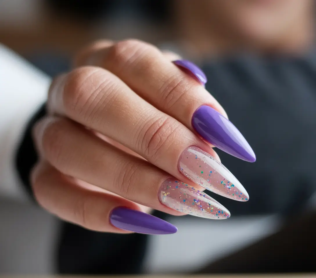 fall color nails autumn Glossy Purple with Glitter Twist