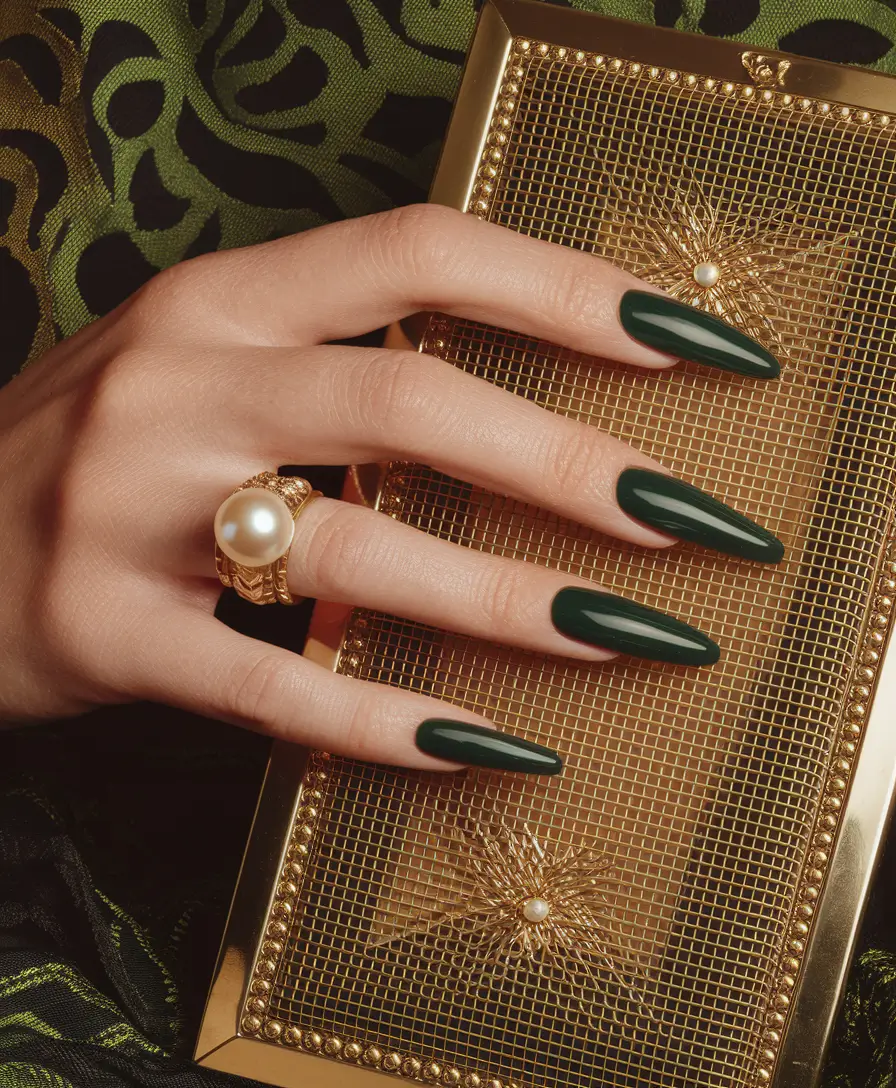 fall color nails autumn Classic Deep Green Elegance