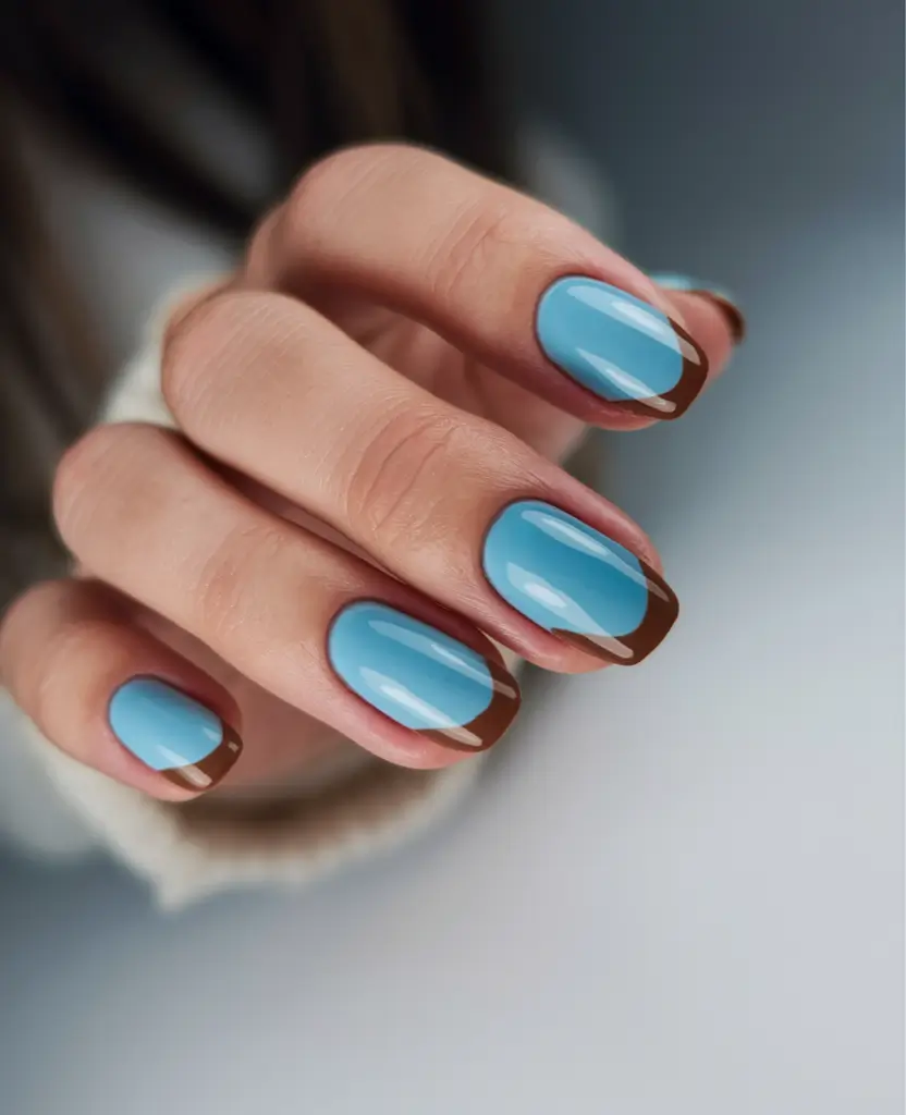 fall color nails autumn Blue and Brown French Remix