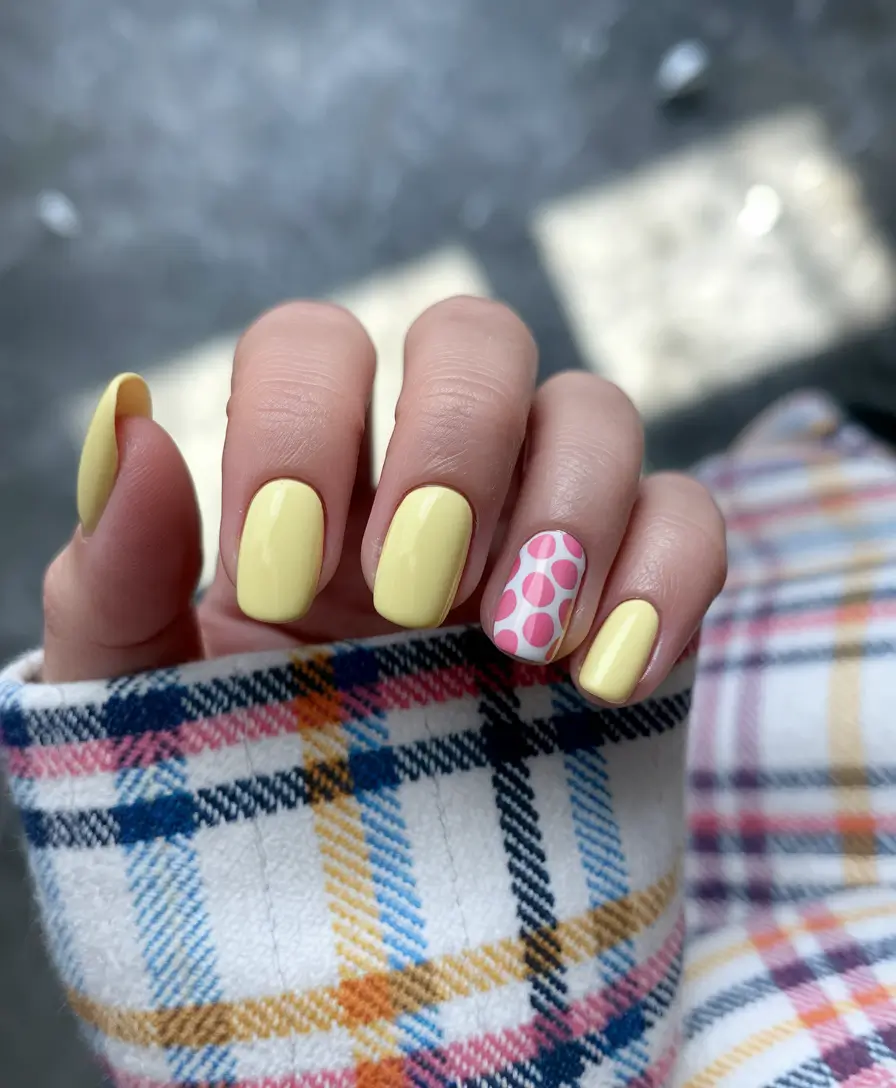 fall color nails autumn Playful Pastel Yellow with Pop Art Accent