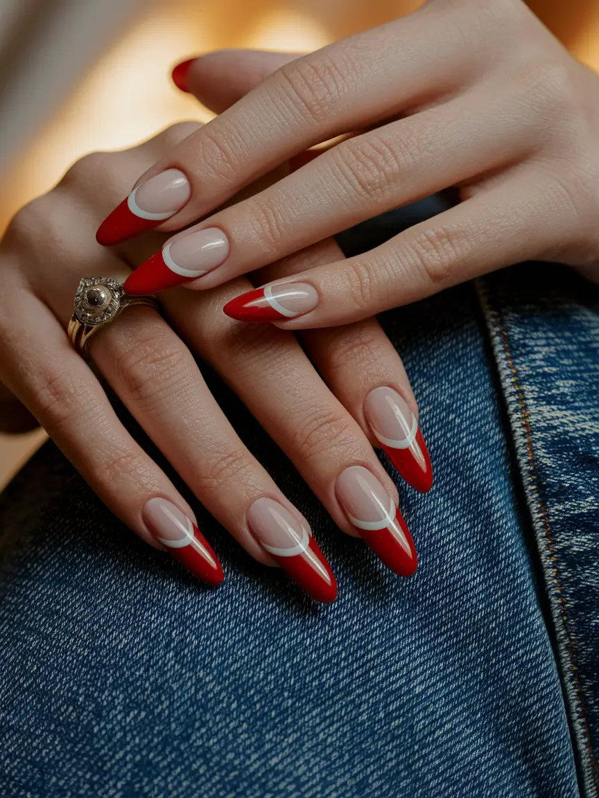 fall color nails autumn Red French with a Twist