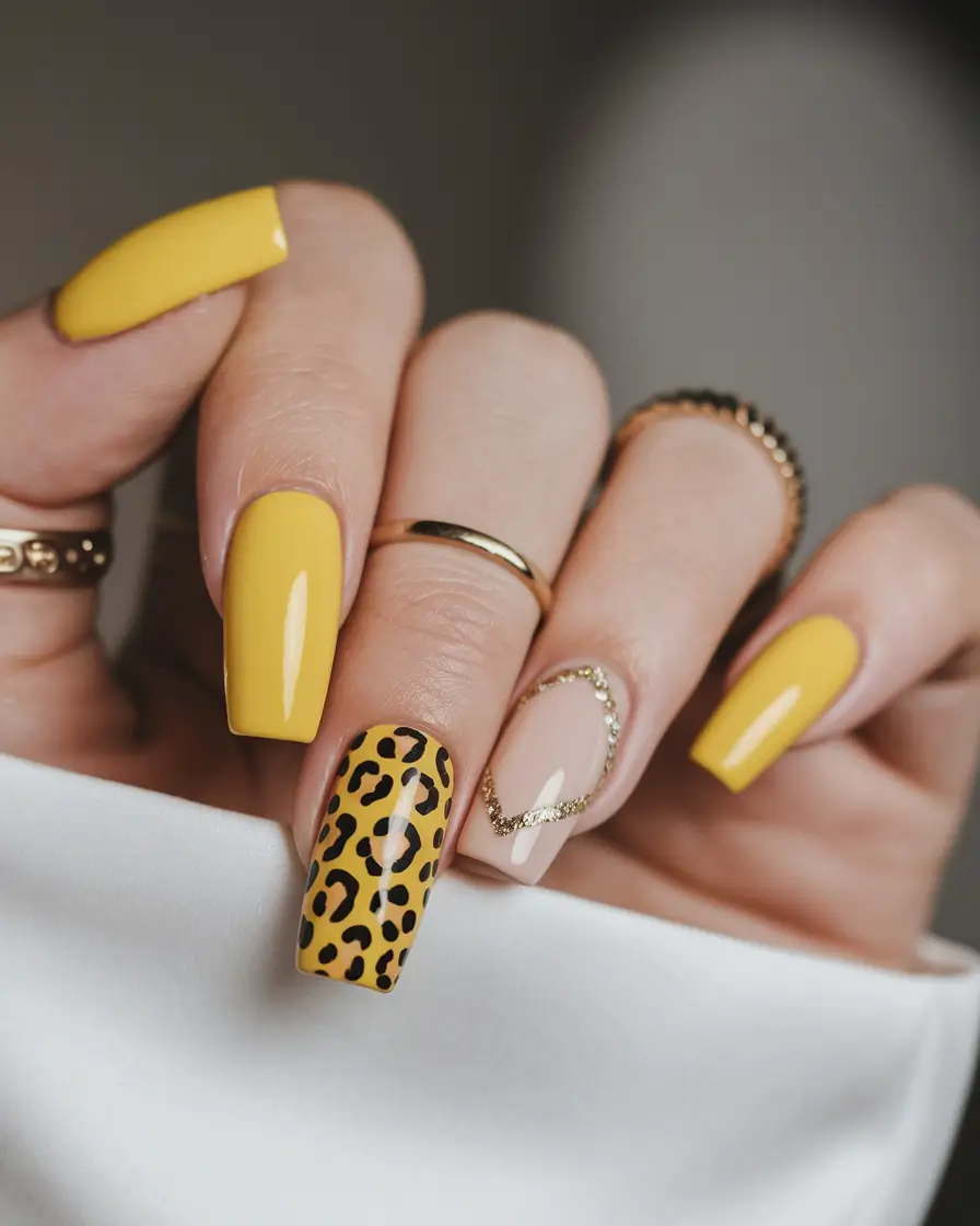 fall color nails designs Golden Yellow with Wild Accents