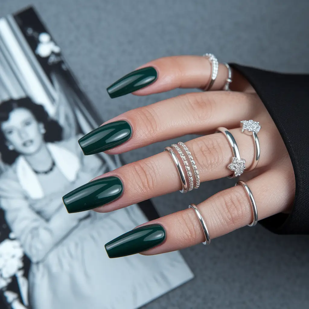 fall color nails autumn Classic Emerald Green Squares