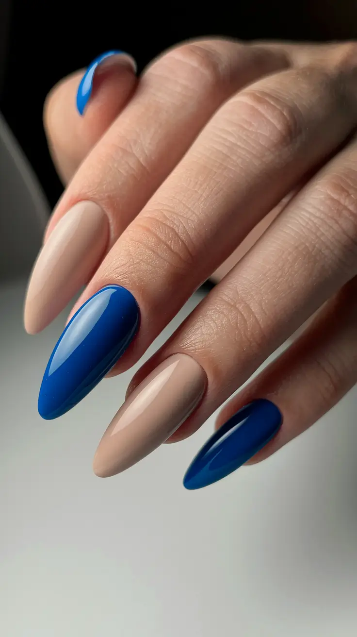 fall color nails autumn Nude and Blue Almond Fusion