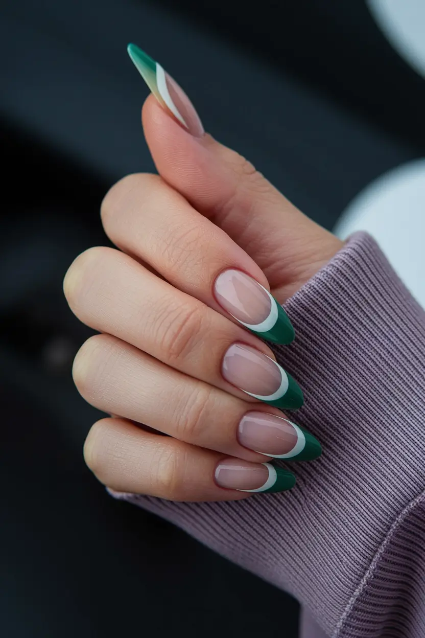 fall color nails autumn Modern Green French Tips