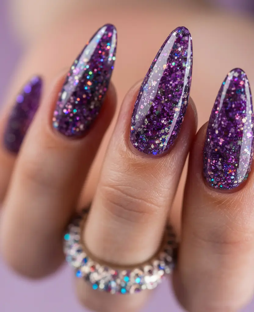 fall color nails autumn Full-On Purple Glitter