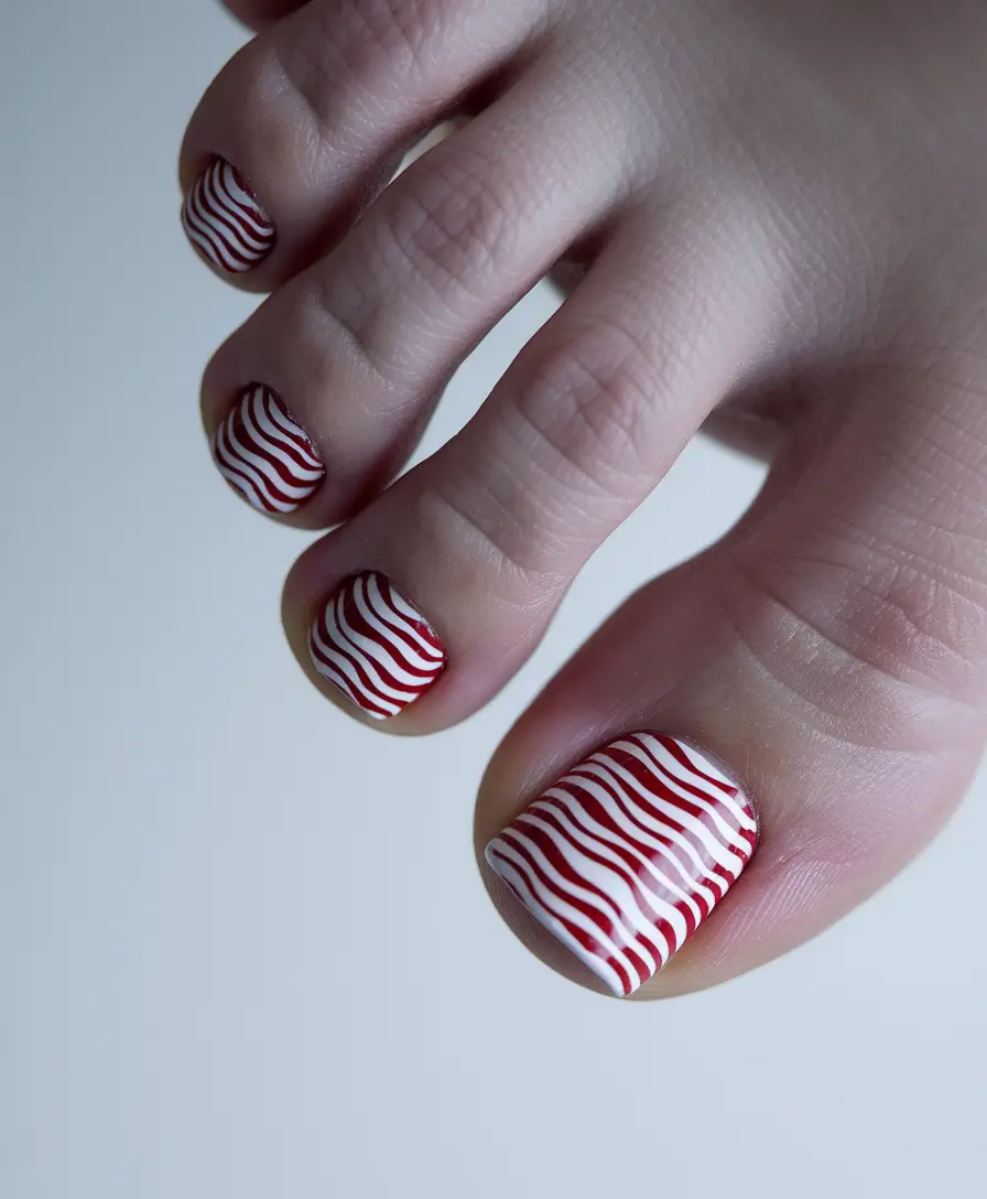 Fall 2025 Toe Nail Design Ideas Candy Cane Stripes