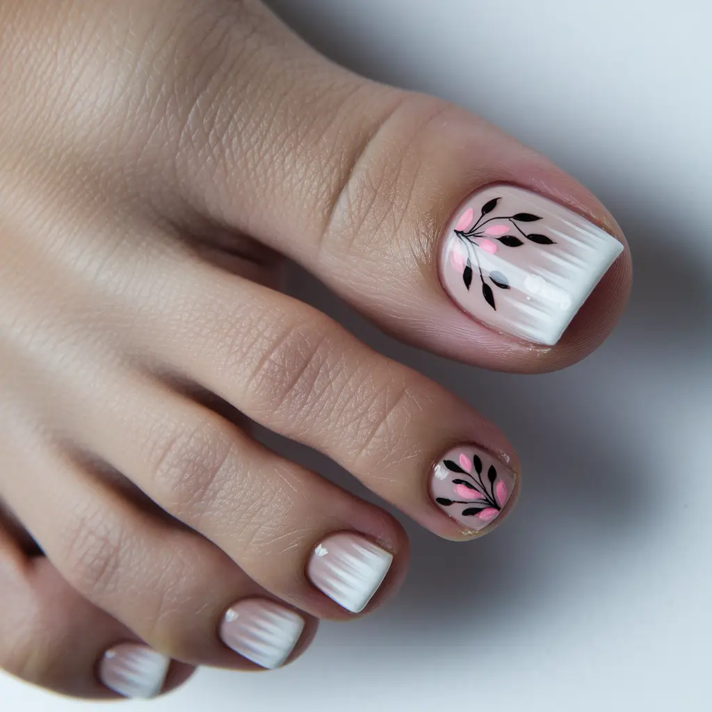 Fall 2025 Toe Nail Design Ideas Delicate Pink Stems