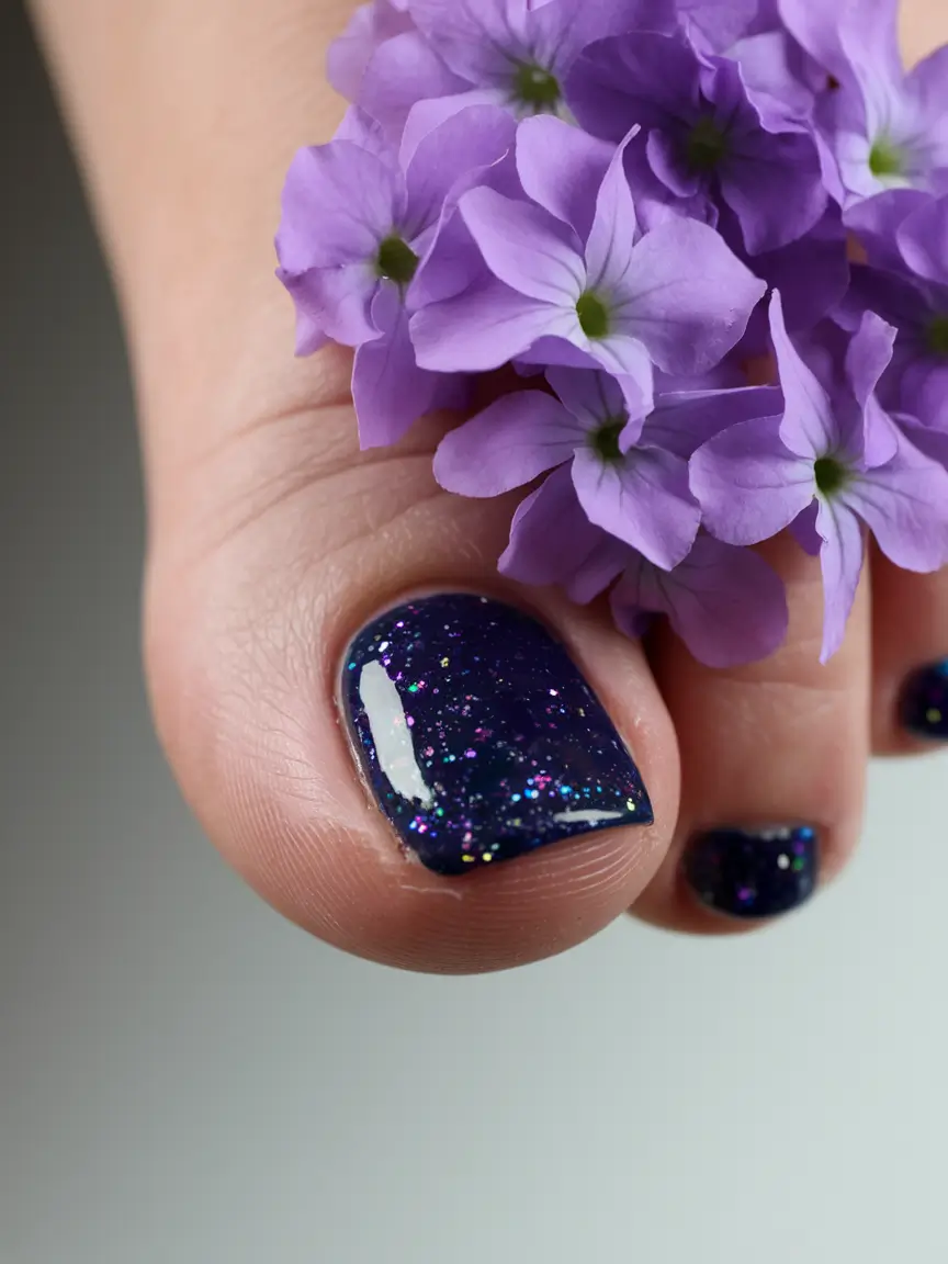 Fall 2025 Toe Nail Design Ideas Midnight Sparkle