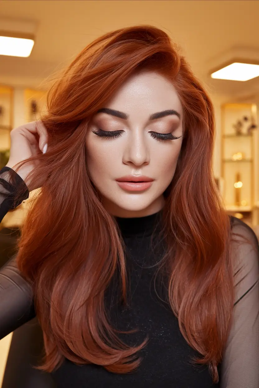 Fall Hair Color Trends for September 2025 Cinnamon Spice Waves with Long Layers