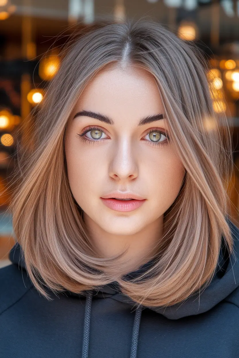 Fall Hair Color Trends for September 2025 Champagne Beige Lob with Face-Framing Layers
