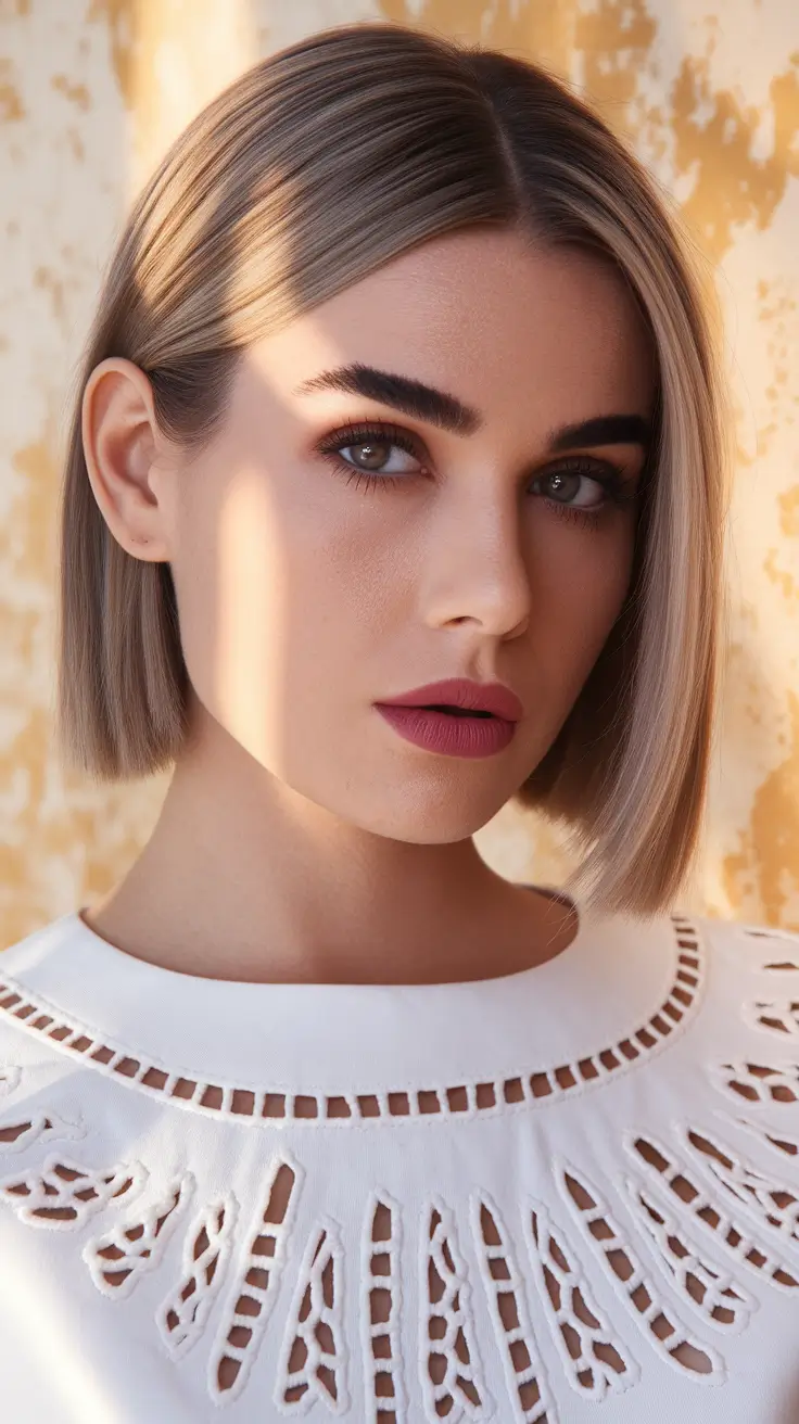 Fall Haircut Ideas for September 2025 Blunt Block Bob with Cool-Toned Blonde