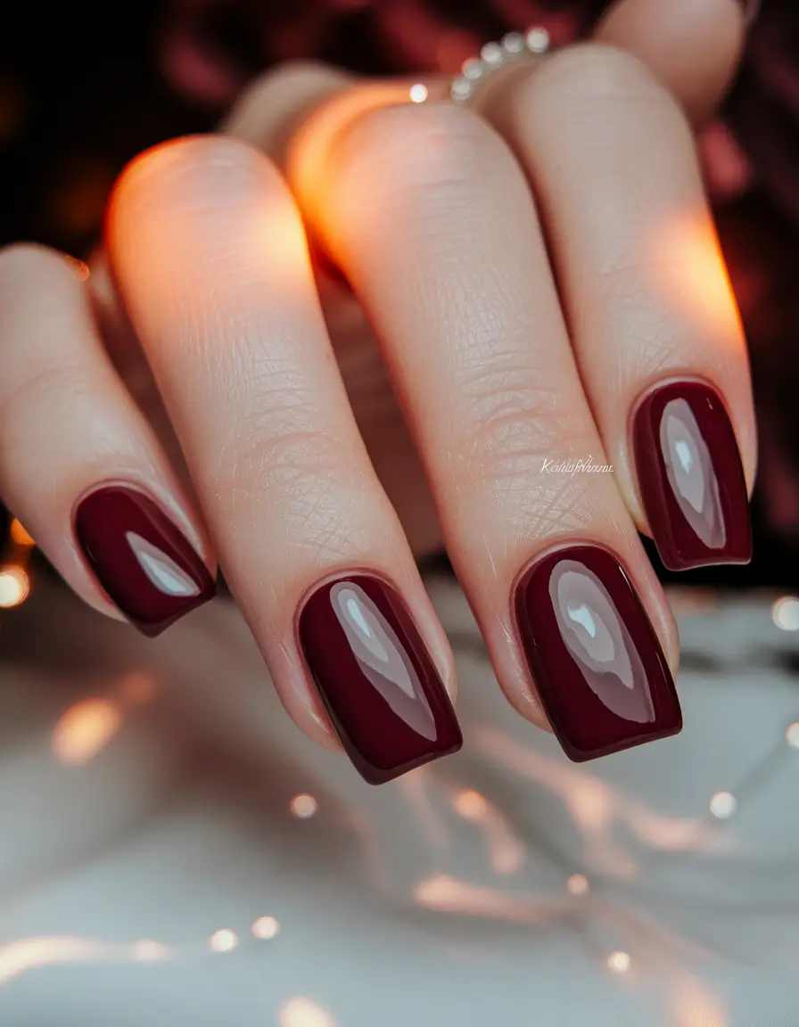Fall Nail Art Ideas for September 2025 Deep Burgundy Fall Square