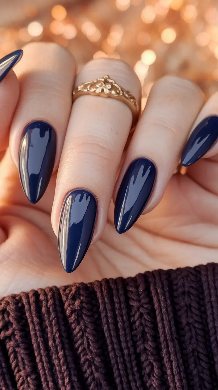 Fall Nail Art Ideas for September 2025 Midnight Almond Drama