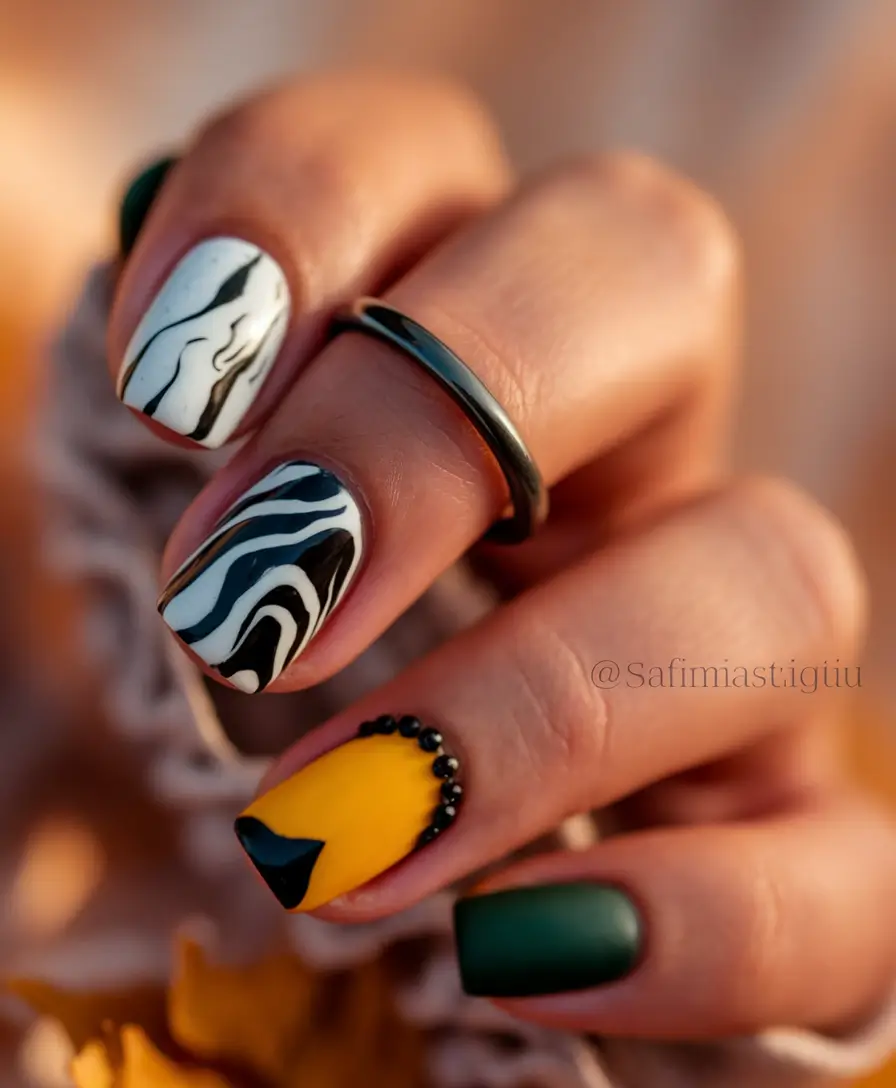 Fall Nail Art Ideas for September 2025 Bold Graphic Fall Square Mix
