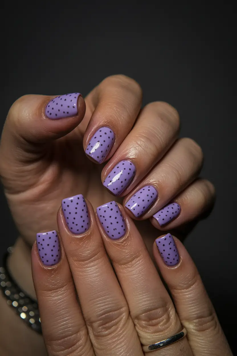 fall nails art ideas 2025 Playful Lavender Dots