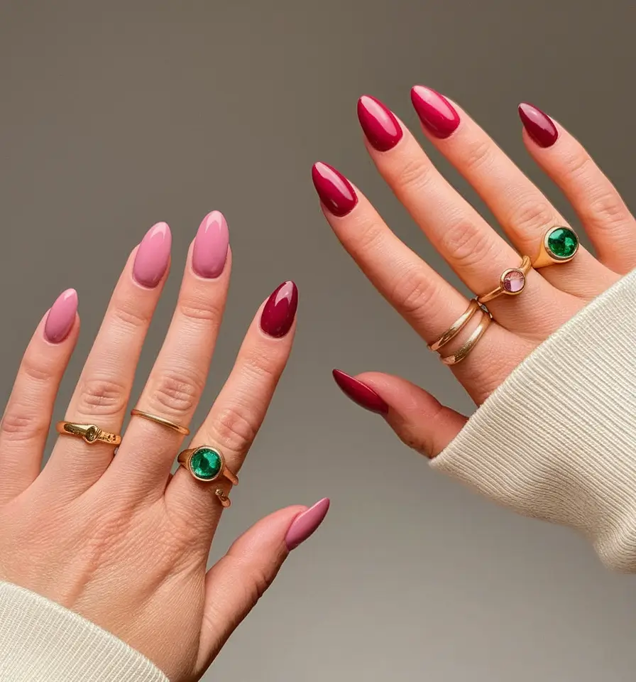 fall nails art ideas 2025 Two-Toned Red & Pink Gradient