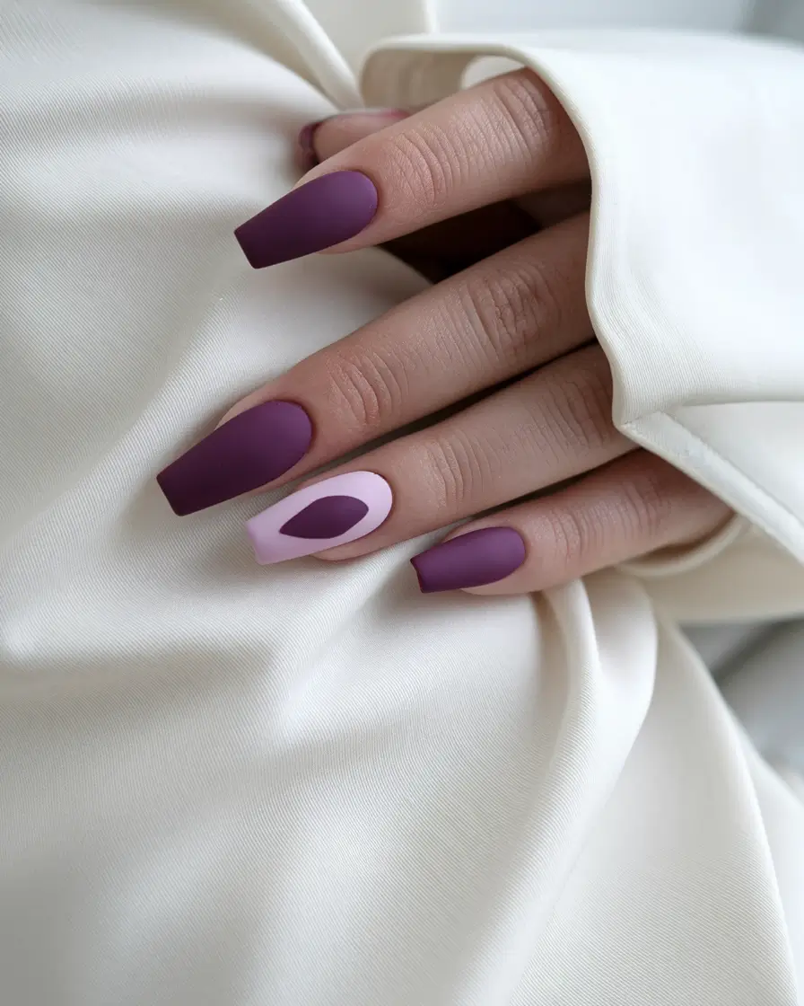 fall nails art ideas 2025 Matte Mauve Geometry