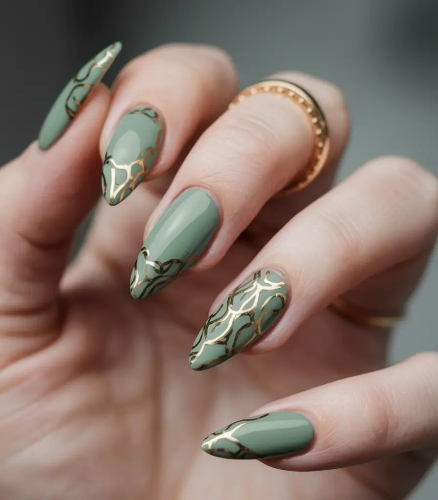 fall nails art ideas 2025 Olive Green Luxe