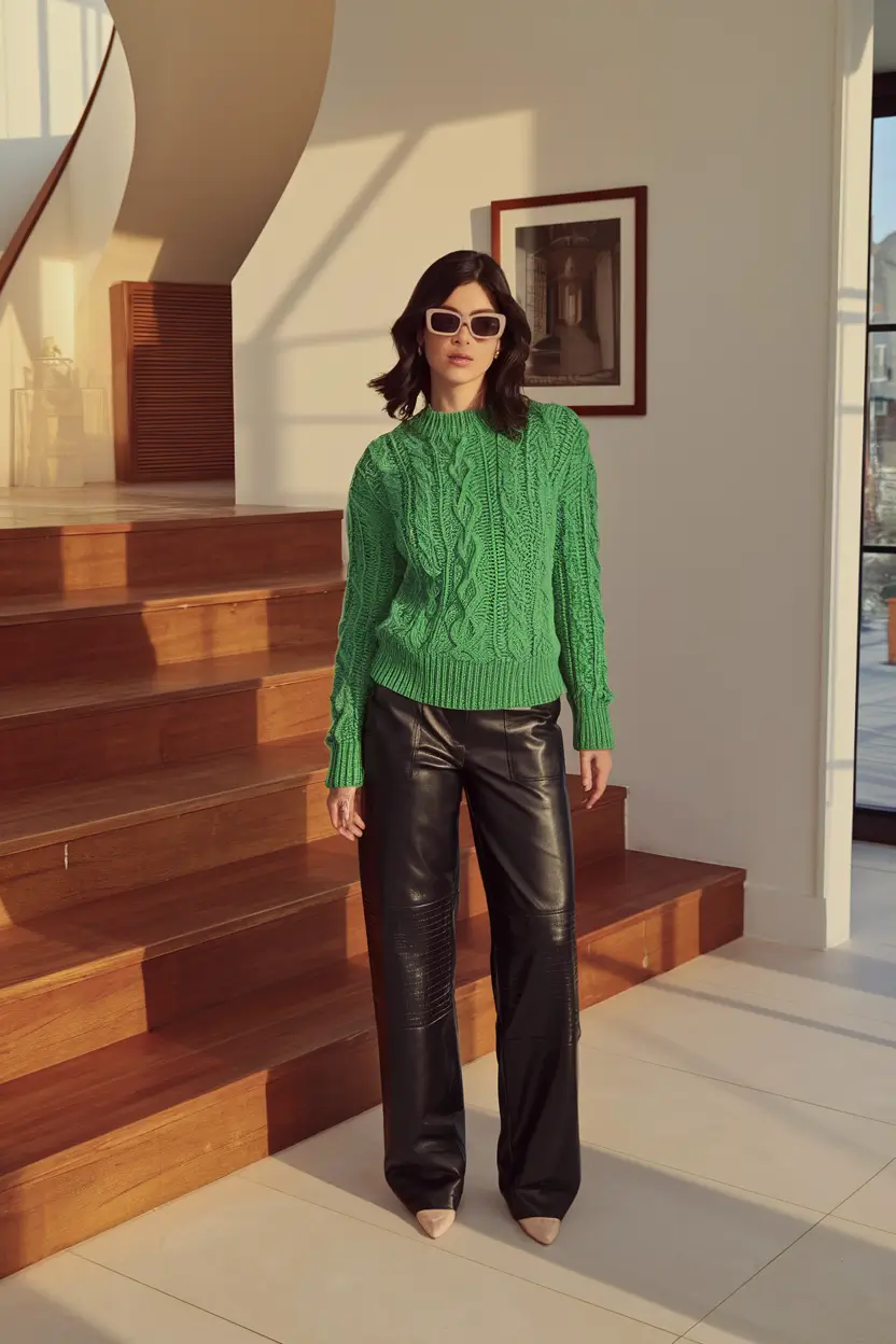 fall sweater outfits Vivid Green Energy for City Days