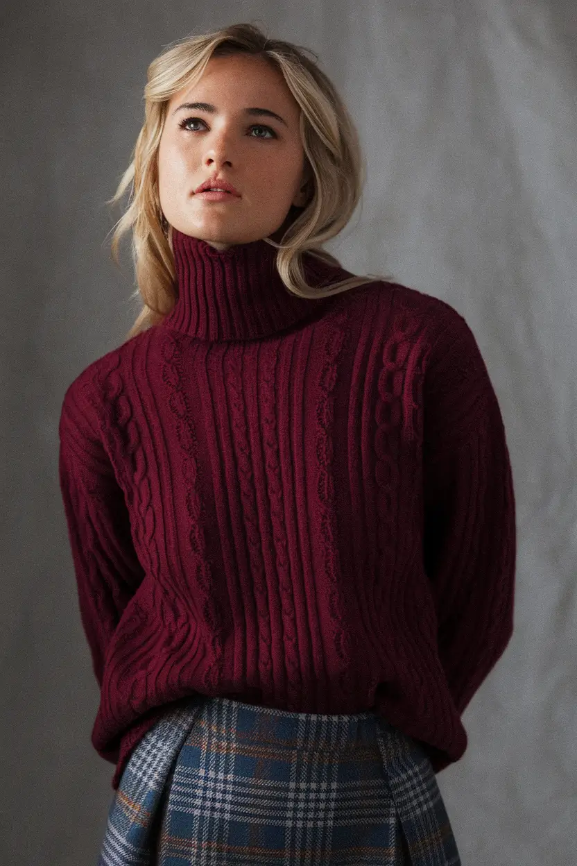 fall sweater outfits Berry Tones with Preppy Roots