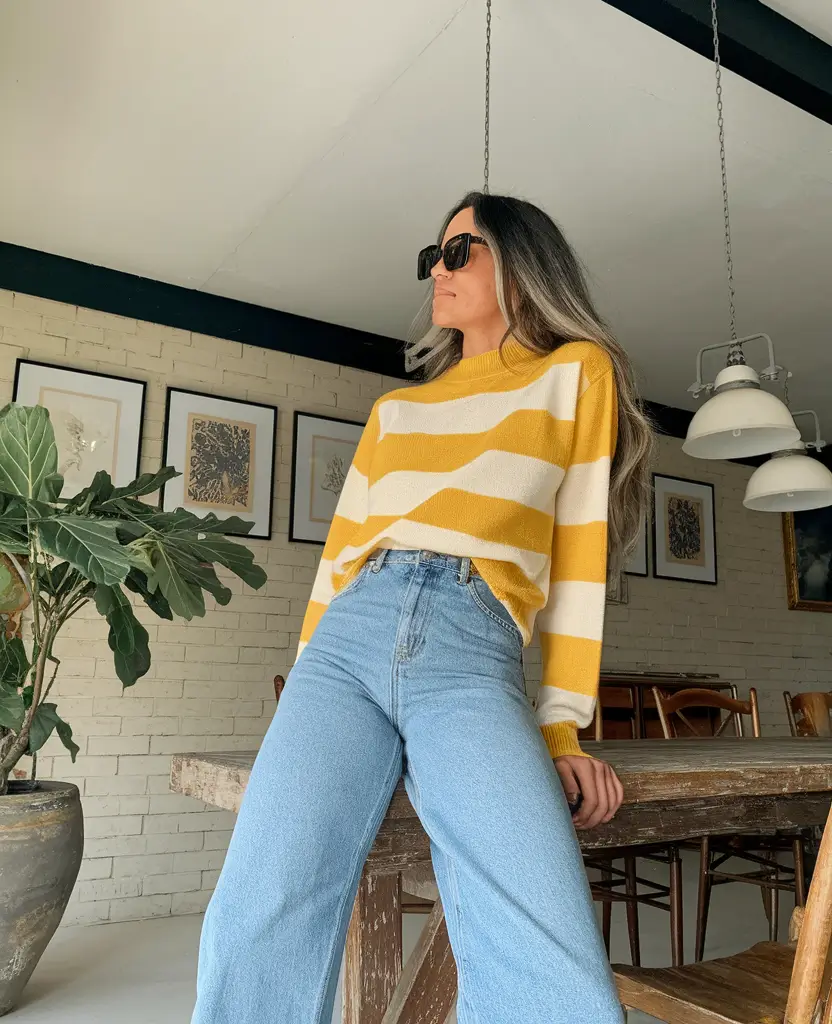 fall sweater outfits Striped Sunshine on Denim