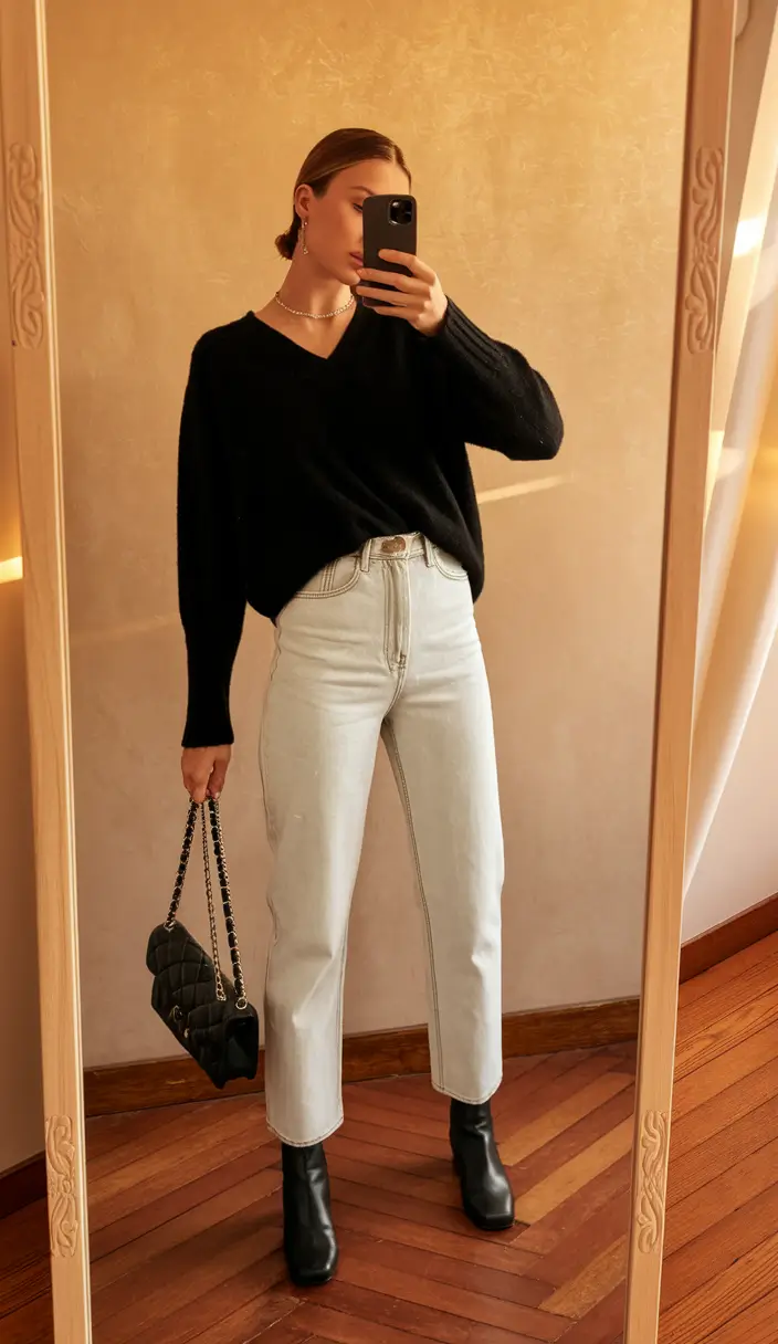 fall sweater outfits Monochrome Black Meets Winter White