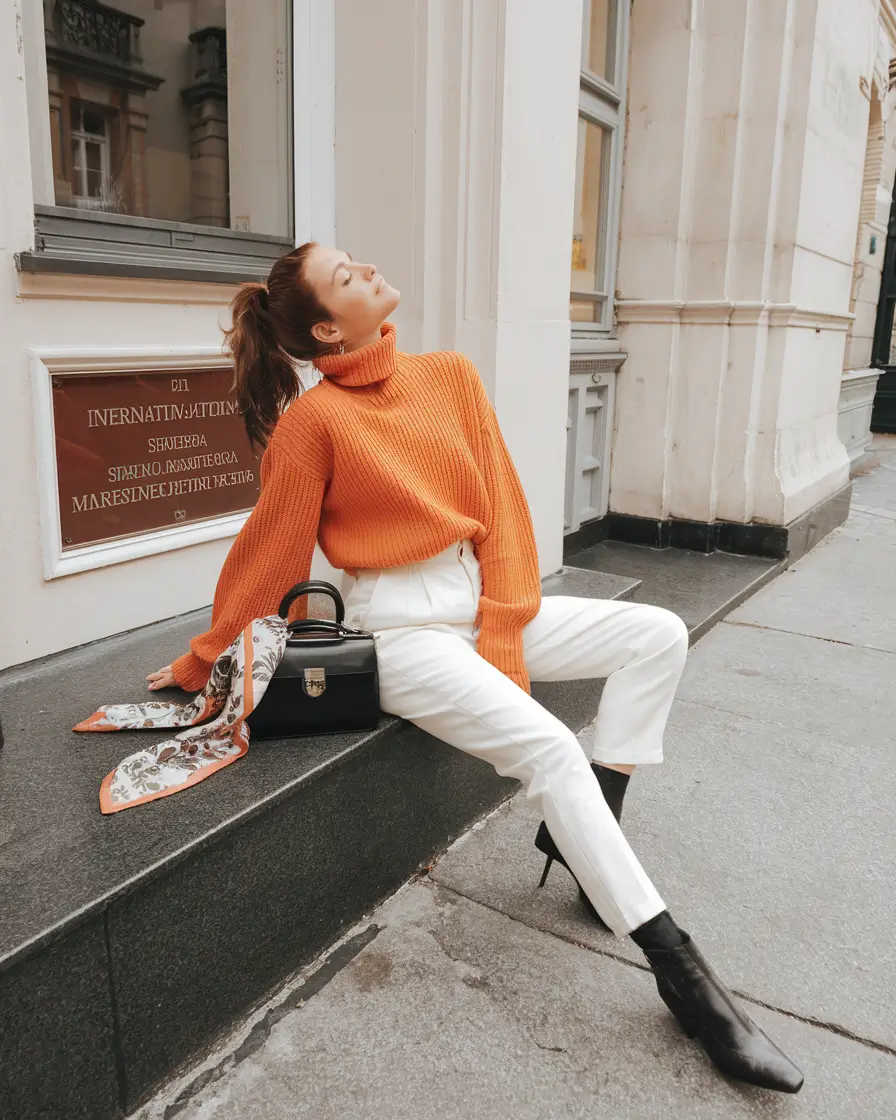 fall sweater outfits Orange Glow Against Autumn Streets