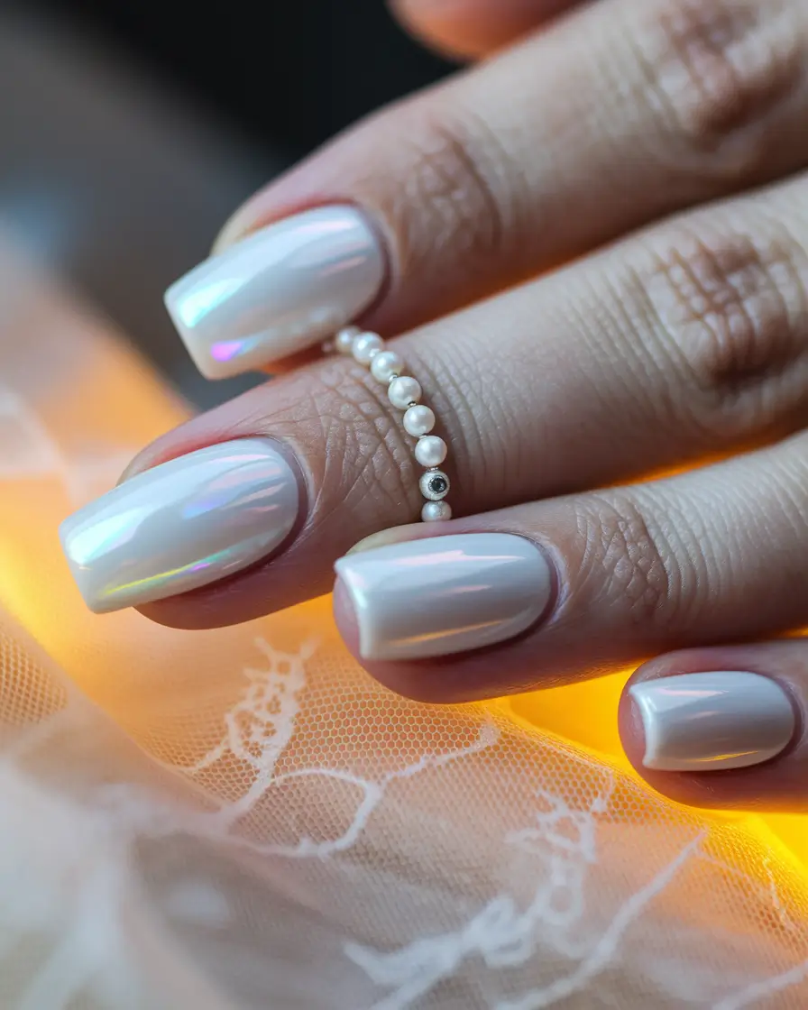 fall wedding nails for bride Pearl Glow Elegance