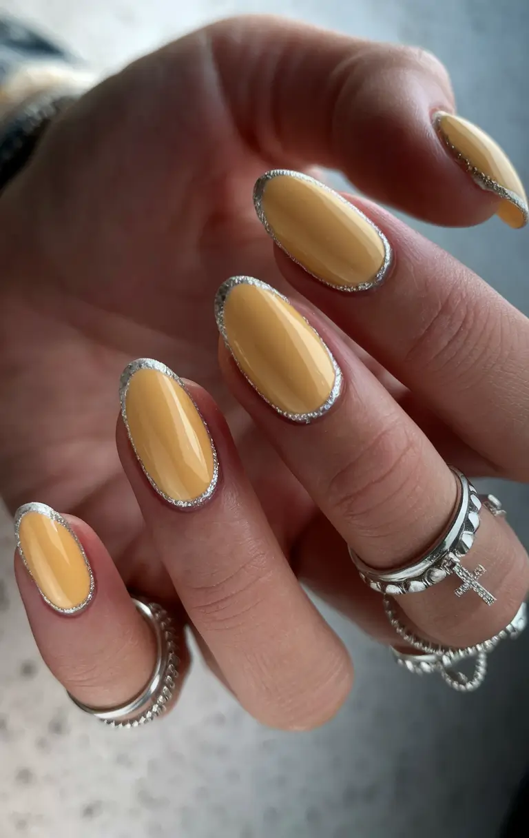 fall wedding nails guest Golden Mustard Edge