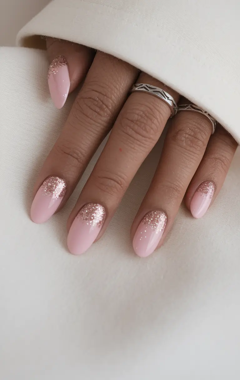 fall wedding nails bridesmaid short Rose Glitter Fade