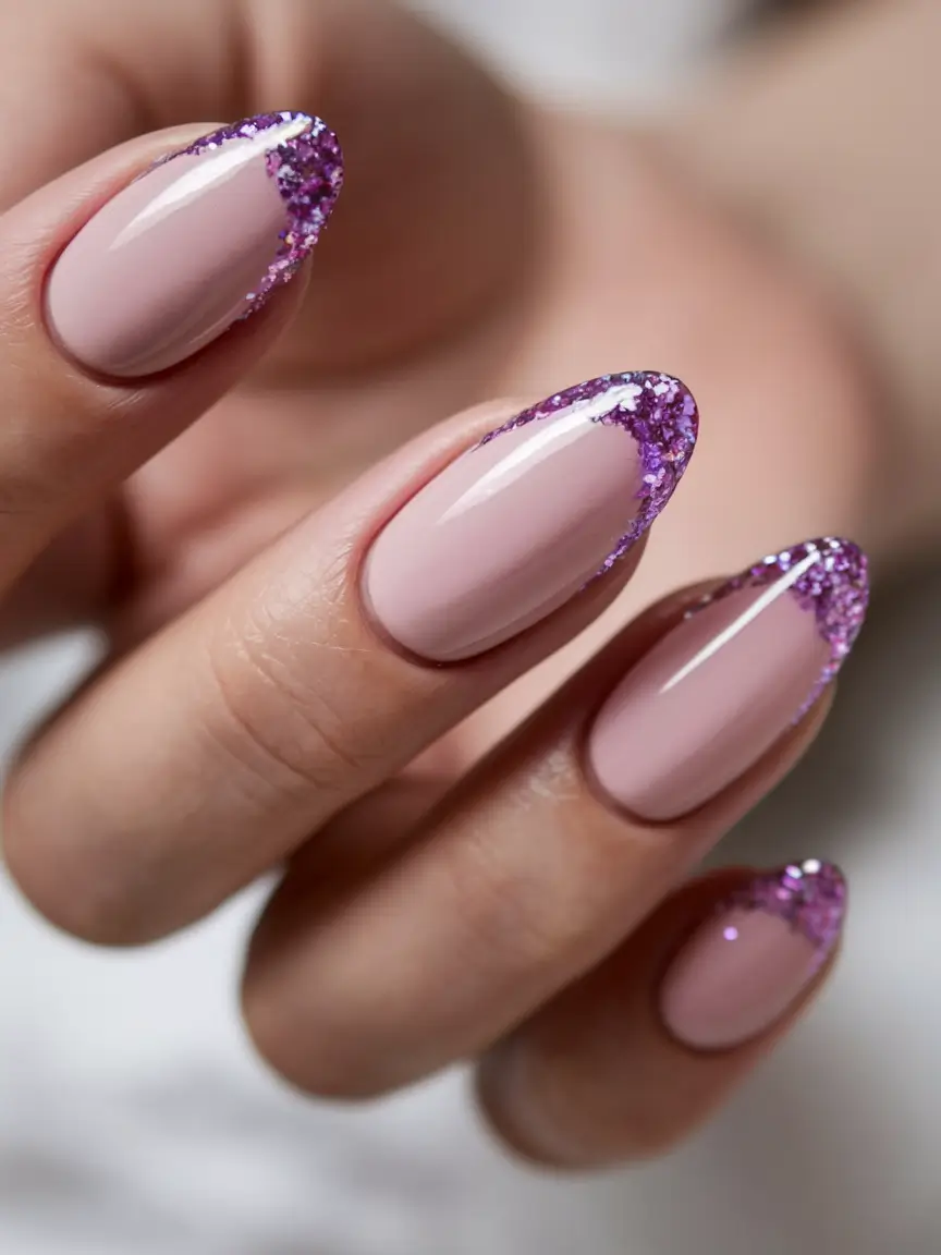 fall wedding nails bridesmaid short Violet Sparkle Tips